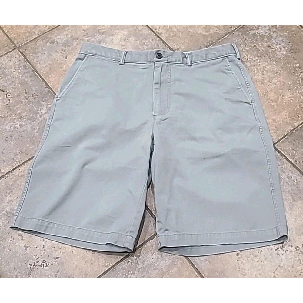 Vintage Lands End Shorts Mens 34 Gray Flat Front Chino Classic Preppy Office